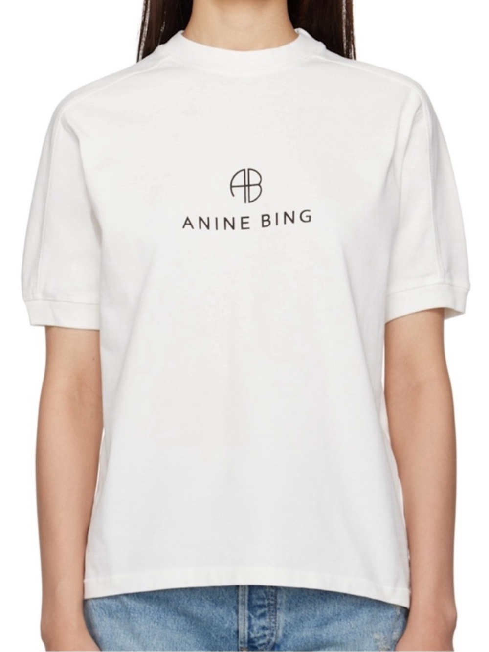 Anine Bing Jaylin Monogram T-shirt Tee in White NWT